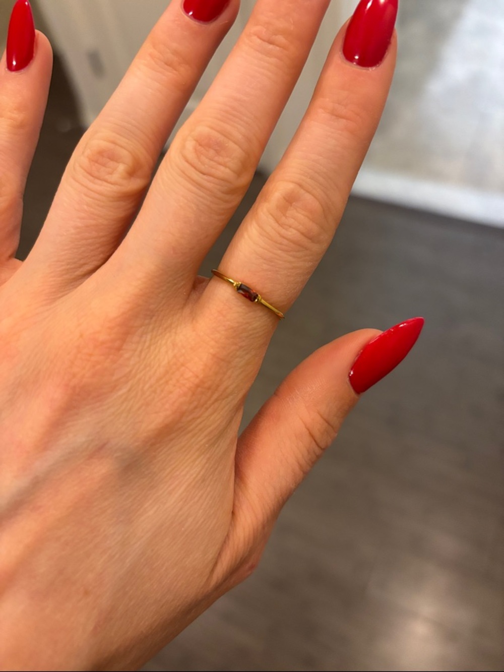 Minimalist Gold Ring with Red Gemstone - Women's Jewelry